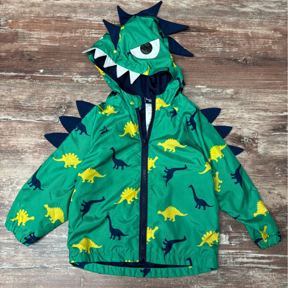 Little Rebels | VGUC Green Dinosaur Hooded Spring Jacket, 2T